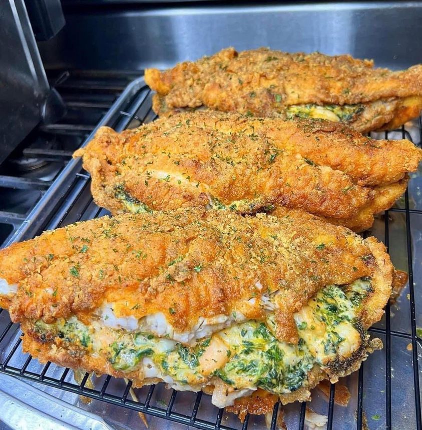 Stuffed Catfish with cheese, spinach and shrimp Dieter24